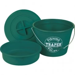 Ведро для прикормки Traper 25л c тазом и крышкой (зеленый, красный)